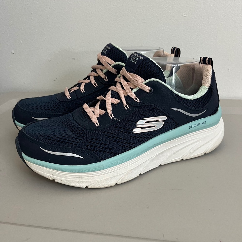 Skechers D'Lux Walker Sneaker Womens 10 Navy Leather Mesh Relaxed Fit 149023